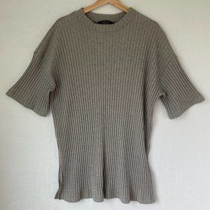 Dressed in LALA Womens Gray Oversized Ribbed Short Sleeve Tee Shirt Size Medium